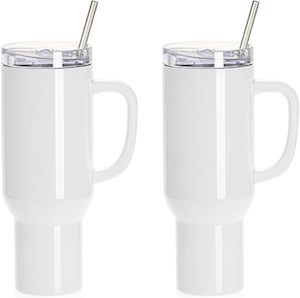 Business And Industry: 40 OZ Sublimation Tumblers with Removable Handle and Straw Lid - Set of 3