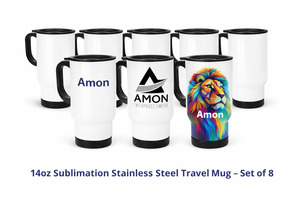 Heat Press Transfer Accessories: 14oz Sublimation Stainless Steel Travel Mug – Set of 8 - Bulk Price (White or Silver)