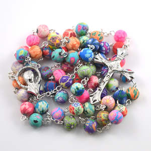 Cultural: Colourful Bead Rosary with Silver Crucifix – 55cm