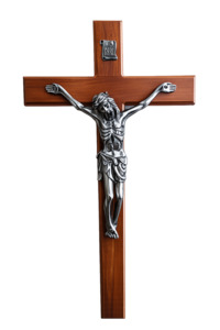 Large Crucifix Wall Cross – Oak Wood & Silver Metal Corpus | INRI | 64 x 34cm | NZ