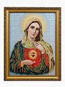 Cultural: Immaculate Heart of Mary Gold Frame Tapestry – 42cm x 32cm