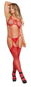 Body Stocking: Exposed Seamless Bodystocking & G Set Red OS S163