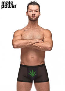 Mens Underwear: Male Power Private Screening Pouch Short Leaf Black XL - 182262