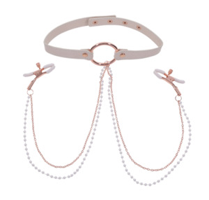Nipple Clamps: S&M Peaches ‘n Creame Collar with Nipple Clamp
