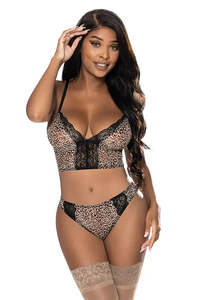 Bra Sets: Exposed Purrrfect Bra & Panty Set Leopard Large