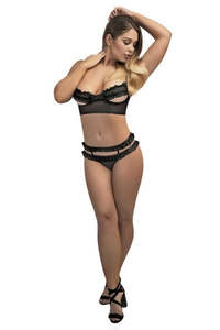 Bra Sets: Exposed Sexy Time Peek-a-underboob Bra & Crotchless Panty Set L/XL Z102