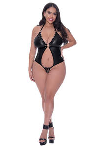 Teddies: Exposed Lust Aura Crotchless Open Back Teddy Black 2XL