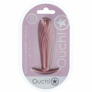 Ouch Ribbed Anal Plug 4.6" Rose Gold