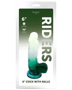 Dildos Dongs: Playful Riders 6" Cock with Balls Green