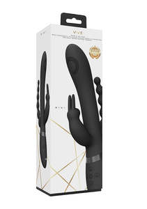 Anal Beads: Vive Rini Pulse-Wave Triple Motor Rabbit - Black