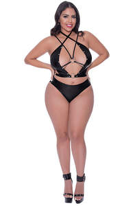 Exposed: Exposed Lust Delia Strappy Bustier & Tanga Panty Black 255 Queen