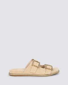 Sandals: YEANIE LATTE SUEDE JEWEL
