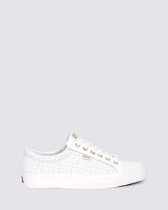 Keds: JUMP KICK LEATHER PERFORATED WHITE/GOLD