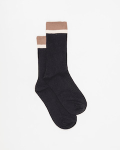 Accessories Socks: RIBBED BLACK AND TAUPE SOCKS