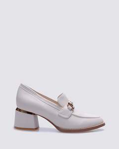 Loafers: JESERE HEELED LOAFERS ECRU LEATHER