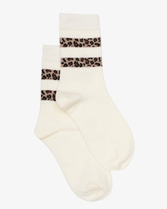 Accessories Socks: LEOPARD STRIPE TOP SOCK IVORY