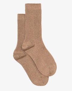Accessories Socks: RIBBED LUREX SOCK KHAKI