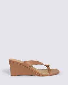 Siren Shoes: CHLOE THONG WEDGES ALMOND TAN