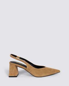 Siren Shoes: YANKEE SLINGBACK HEELS CAMEL TAN SUEDE