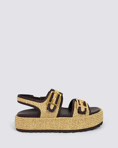 Siren Shoes: APRICOT FLATFORM SANDALS NATURAL/CHOCOLATE