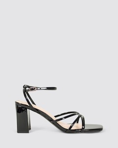 NAKITA BLOCK HEEL SANDALS BLACK PATENT