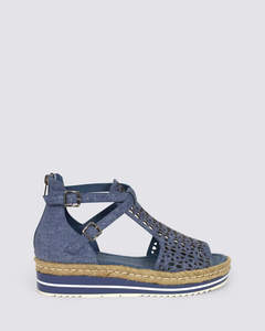 Womens Wedges: ACCRA WEDGE SANDALS BLUE DENIM