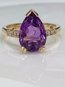 Pear Amethyst & Diamond Ring - Andrea Spicer