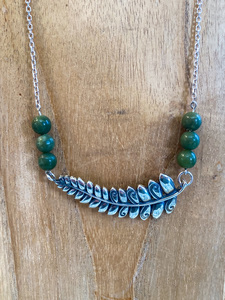 Silver Pendants: Large Silver Fern & Greenstone Necklace - Andrea Spicer