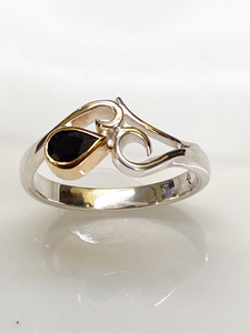 Coloured Stone Rings: Black Sapphire Koru Ring - Andrea Spicer