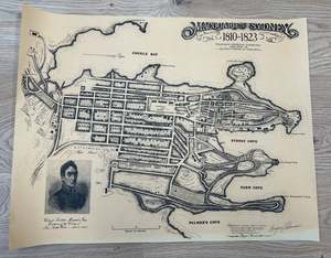 Bryan Thomas hand drawn map illustrating MacQuarie's Sydney