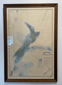Collectibles: Framed vintage New Zealand commemorative nautical sea chart