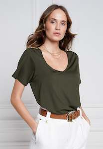 Back In Stock 1: Relaxed Fit V Neck Tee - Khaki