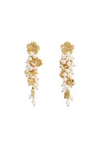Earrings: Team Spirit Flower & Pearl Earrings - Gold