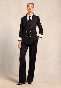 Blazers Coats: Double Breasted Blazer - Navy Chalk Pinstripe