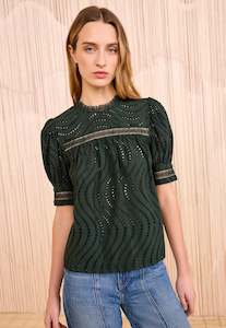 Virginia Lace Collar Short Sleeve Blouse - Cypress