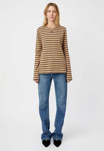 Sora Long Sleeve Top - Tan/Navy