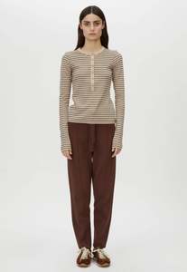 Cassian Button Down Stripe Top - Oatmeal