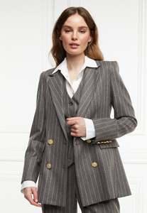 Double Breasted Blazer - Soft Grey Pinstripe