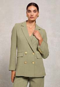 Blazers Coats: Double Breasted Blazer - Sage Linen