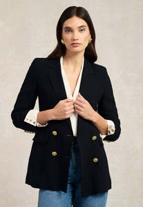Double Breasted Blazer - Black Linen