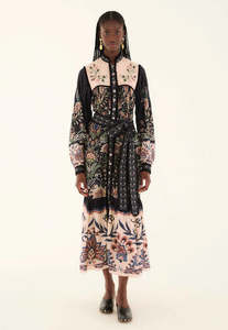 Farm Rio: Marvelous Garden Long Sleeve Maxi Dress - Black