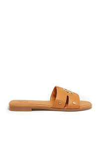 Monogram Slides - Tan Leather