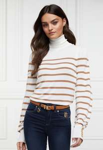 Kelsie Roll Neck Knit - Natural Camel Stripe