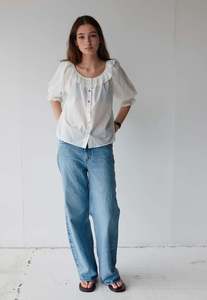 Mahsa: Bon Ruffle Blouse - Cream Cotton Voile