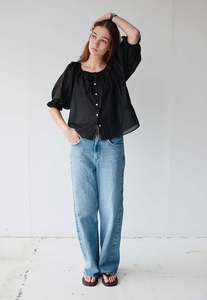 Bon Ruffle Blouse - Black Cotton Voile