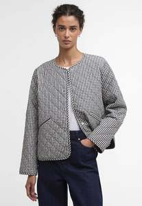 Jackets Blazers: Cashel Check Collarless Quilted Jacket - Navy Gingham/Dark Navy
