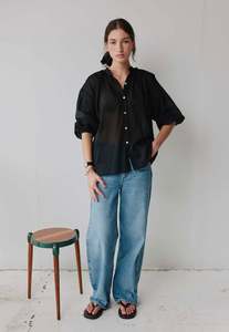 Mahsa: Everyday Blouse - Black Cotton Voile