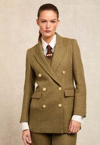 Holland Cooper: Kensington Double Breasted Blazer - Moss Herringbone