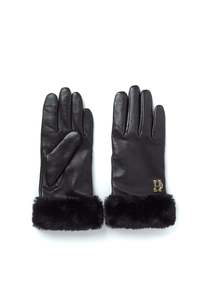 Holland Cooper: Cashmere Lined Faux Trim Leather Gloves - Black