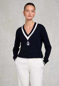 Holland Cooper: Melissa V Neck Knit - Ink Navy Natural